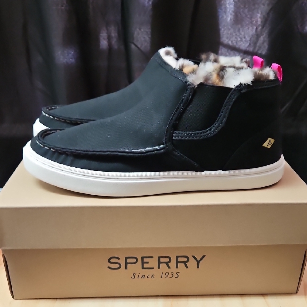 Sperry Black Fur-Lined Slip-On Shoes